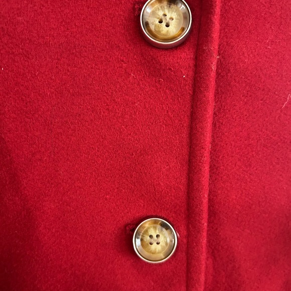 Michael Kors Women Large Red Wool/cashmere Blend Pea Coat Belted Jacket Trench - Picture 3 of 13